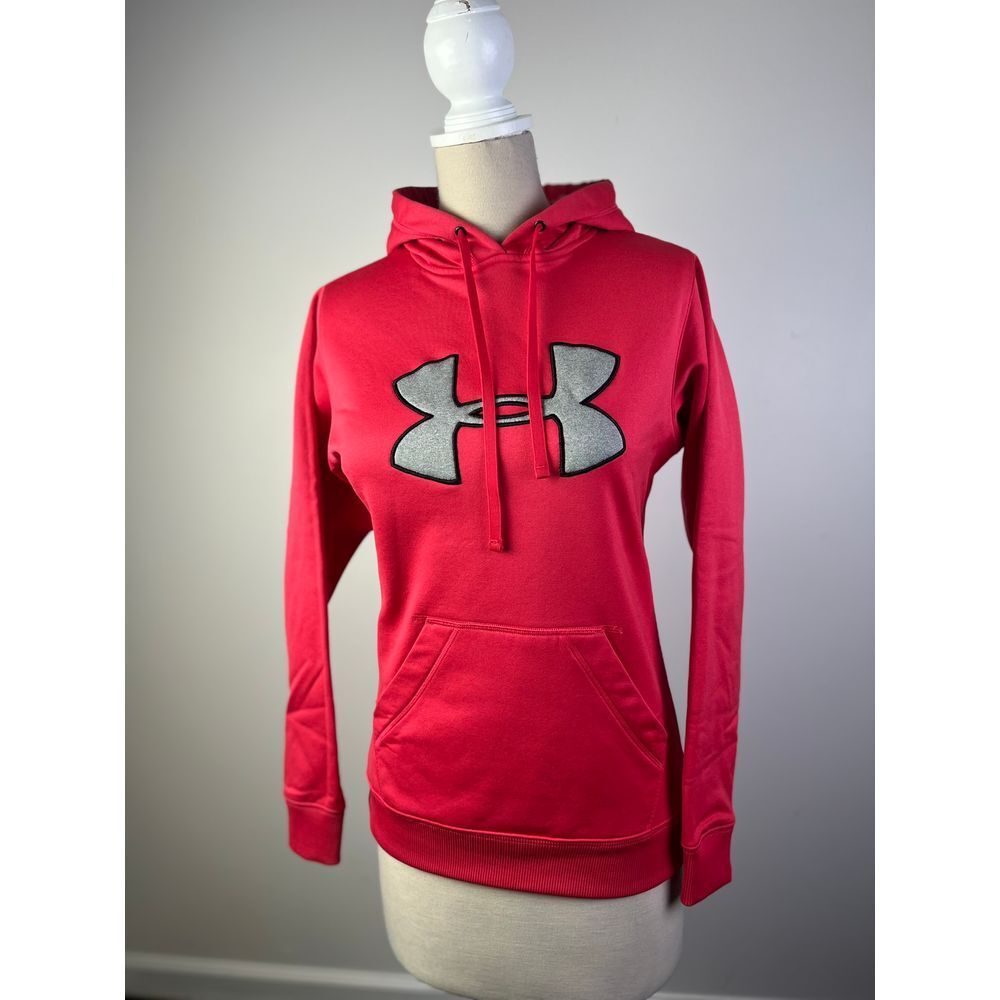 Under Armour Logo‎ Hoodie Sweater Hot Pink Fleece Lined Long Sleeve Small EUC